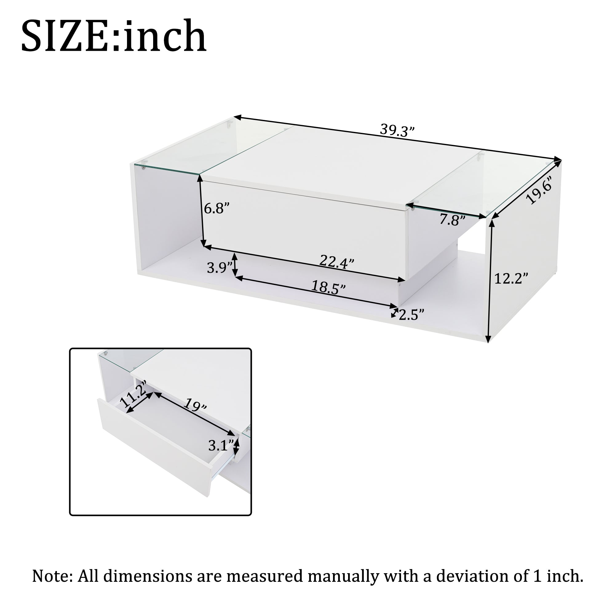 [variant:N892P423295W] High-Gloss LED Coffee Table with Drawer and Glass Top image 24