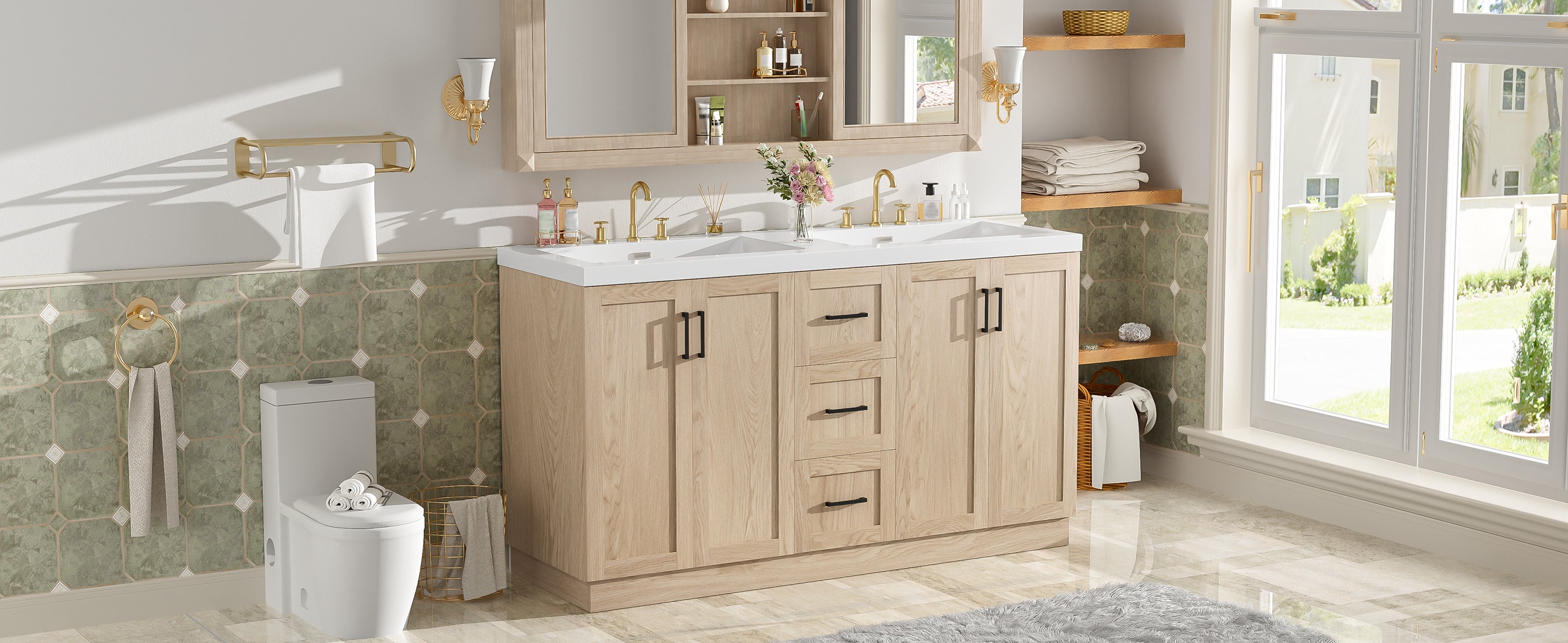 [variant:N848P000035N] Double-Sink Bathroom Vanity with Storage – 59-Inch image 36