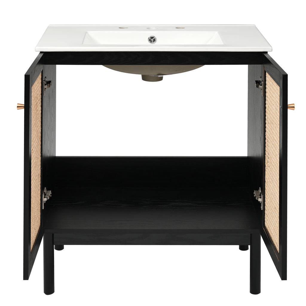 [variant:N729P285517B] Rattan-Door Bathroom Vanity with Sink – 30-Inch image 12