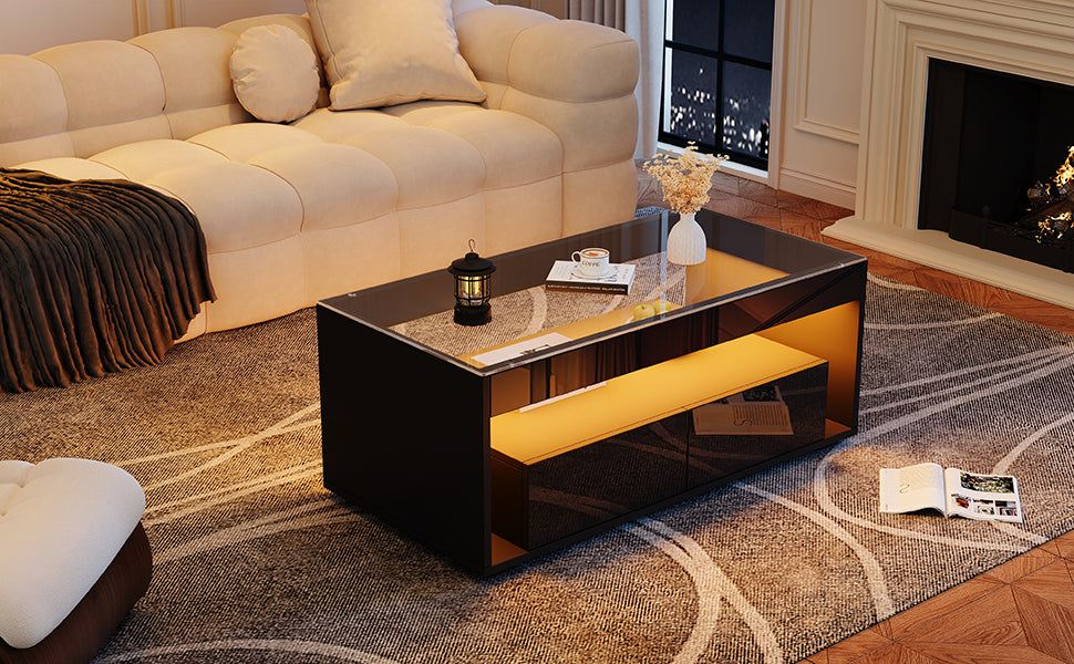 [variant:N892P428787B] High-Gloss LED Coffee Table with Glass Top and Drawers image 54