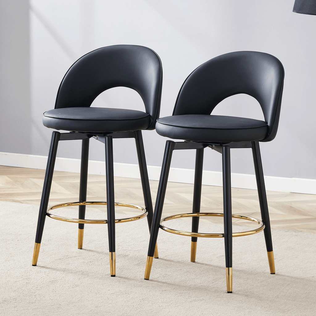 [variant:W3806P404776] 360° Swivel PU Leather Bar Stools – Set of 2 image 1