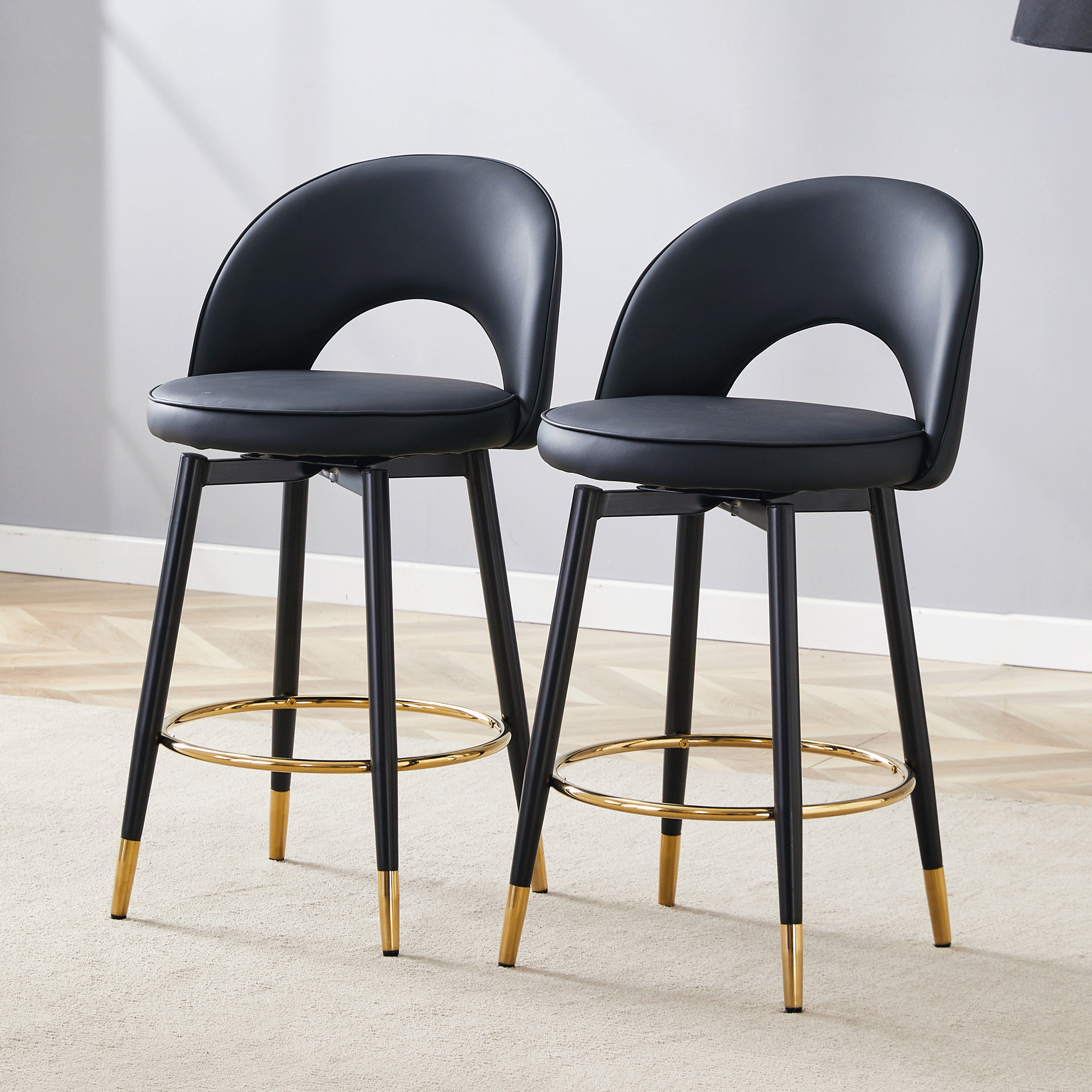 [variant:W3806P404776] 360° Swivel PU Leather Bar Stools – Set of 2 image 1