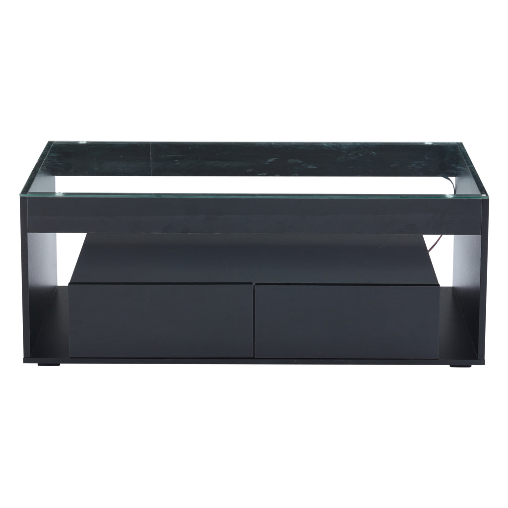 [variant:N892P428787B] High-Gloss LED Coffee Table with Glass Top and Drawers image 7