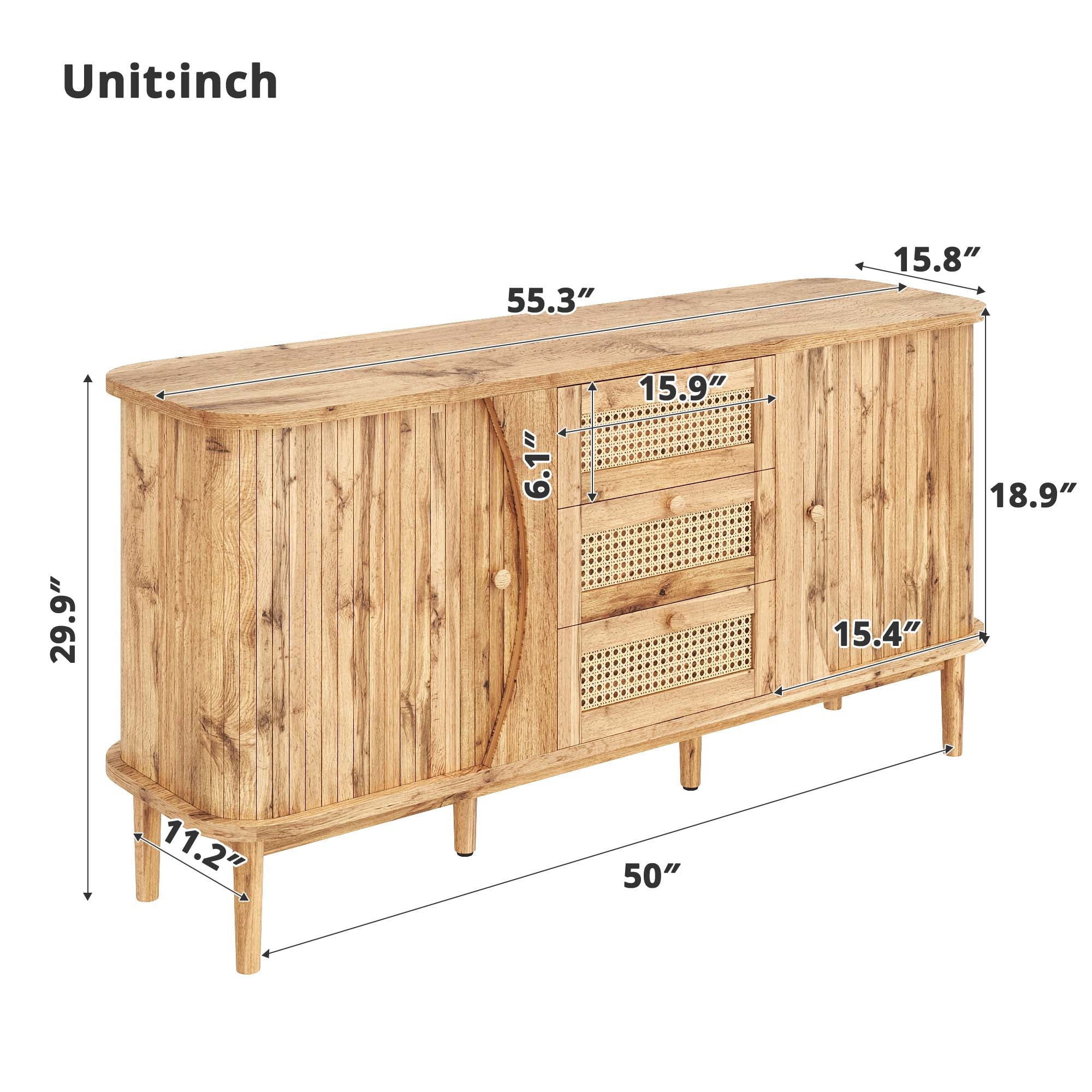 [variant:GA0005O] Rattan Sliding-Door Sideboard – Wood Tone image 3