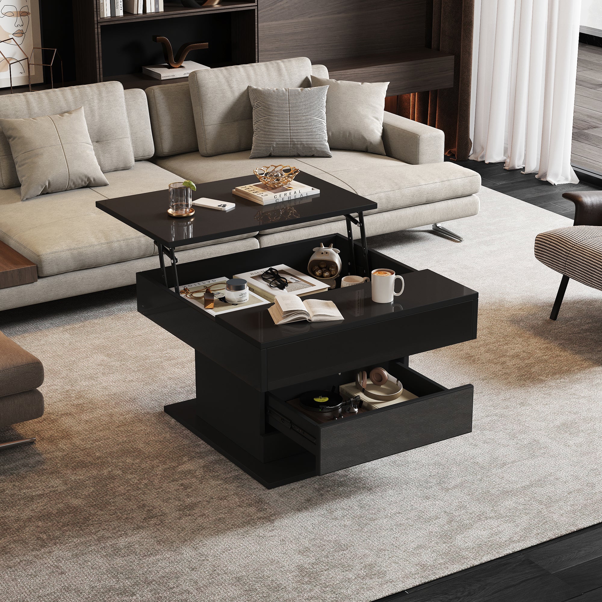 [variant:N892P423296B] Black 360° Rotating Lift-Top Coffee Table image 24