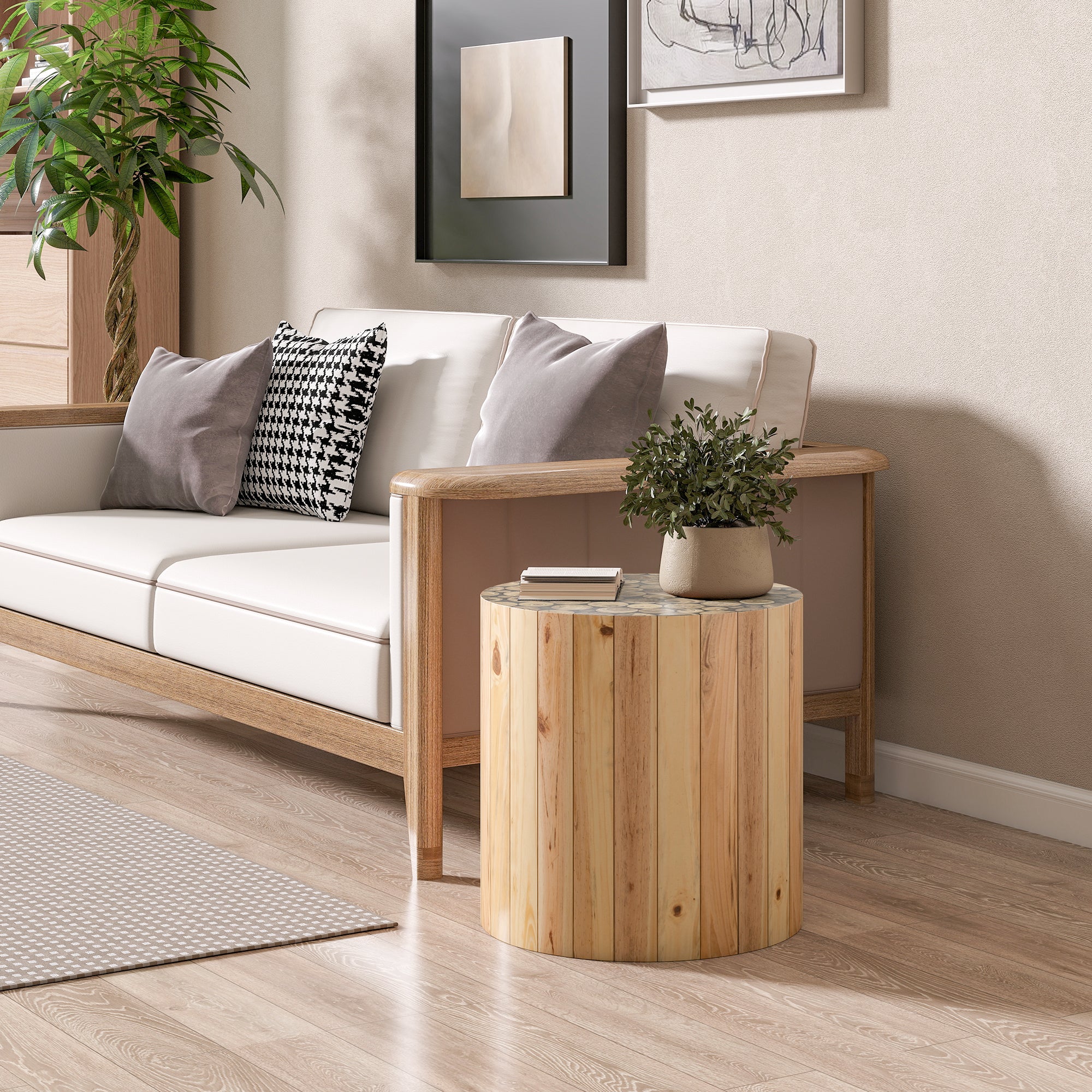[variant:N876P386380B] Round Beige-Brown End Table image 4