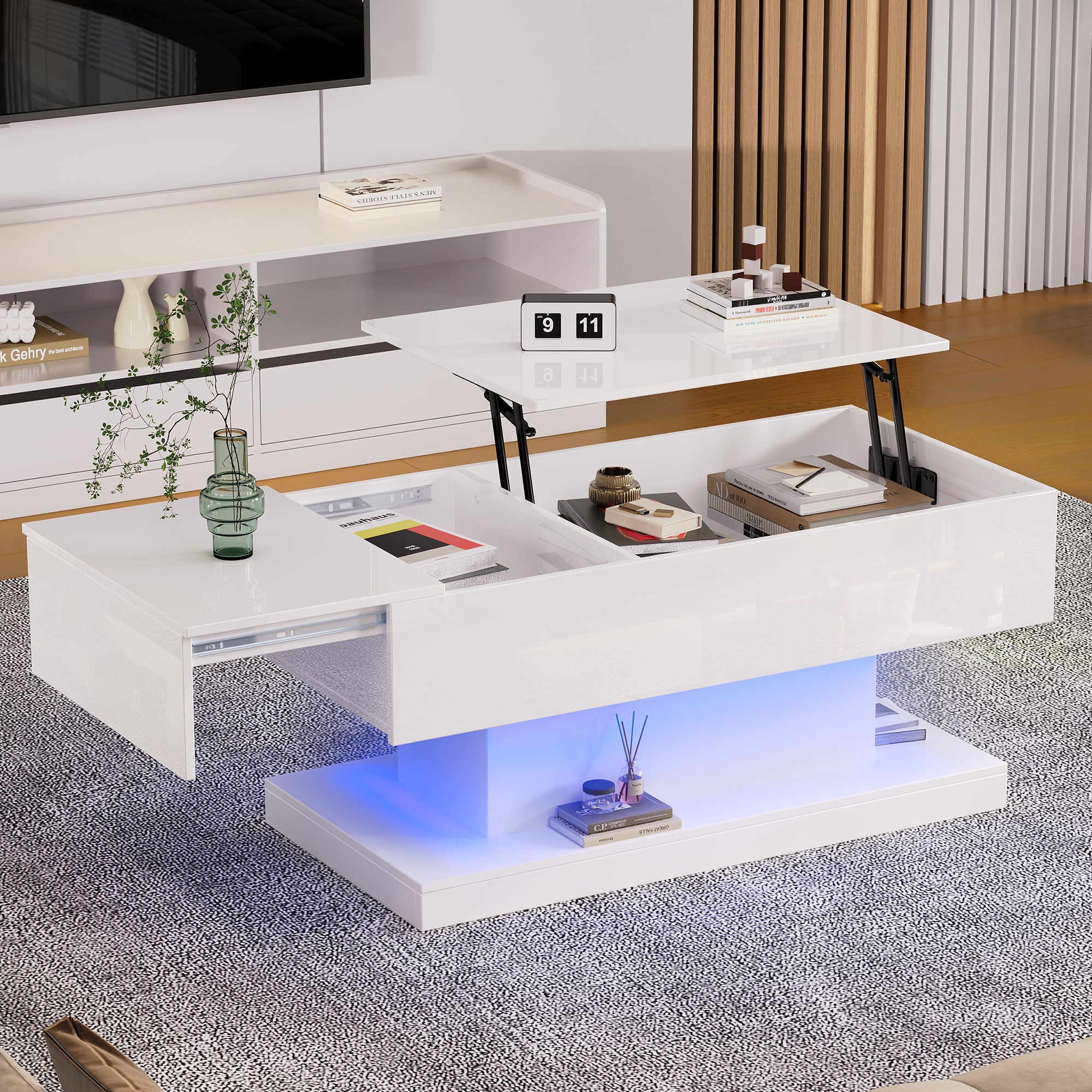 [variant:N892P407974W] High-Gloss Lift-Top Coffee Table with LED Lights image 28