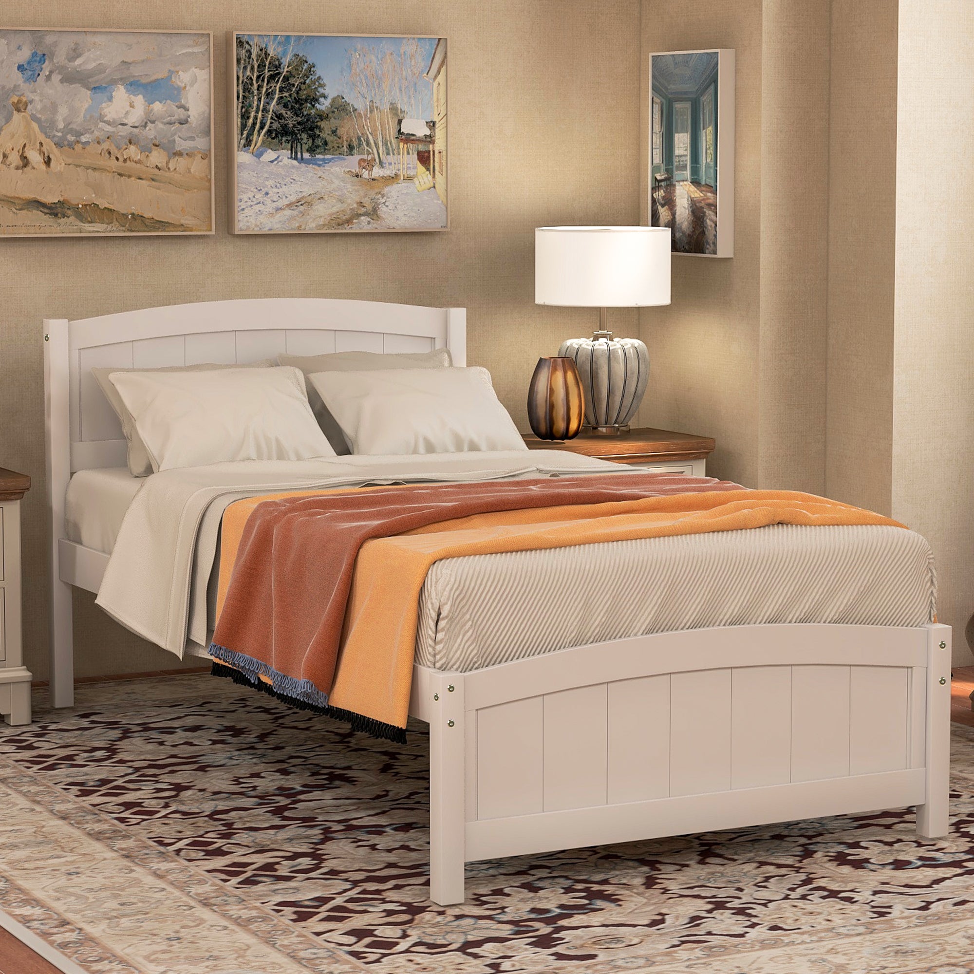 [variant:N850P475815K] Twin Platform Bed with Headboard and Footboard – White image 3