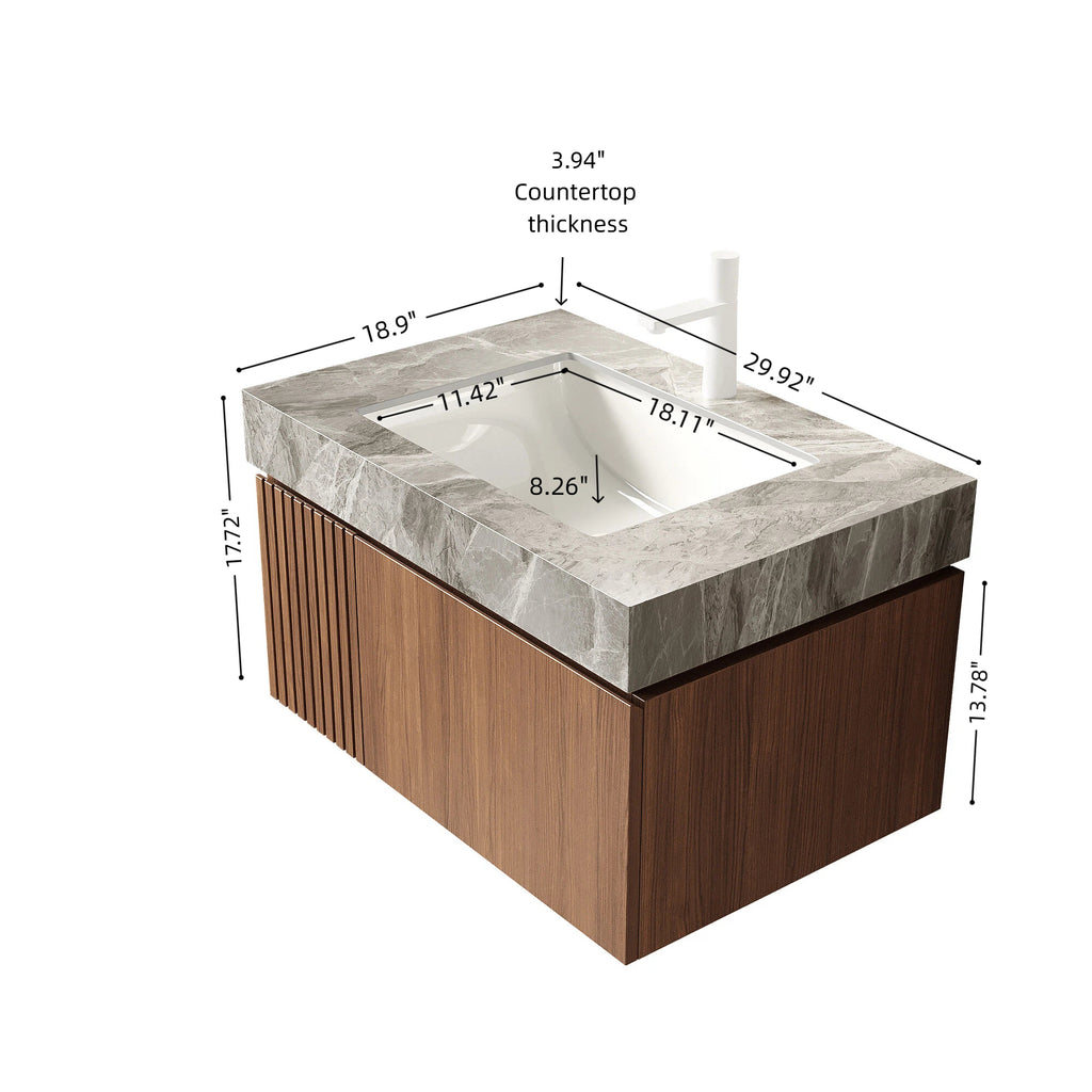 Floating Bathroom Vanity with Ceramic Sink – 24 or 30 Inch — [variant:W6063S00023] 30 in – Light Gray Top image 7