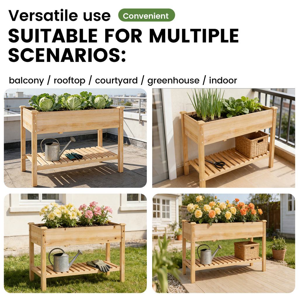 [variant:W3686P439295] Two-Tier Wooden Raised Garden Bed with Shelves image 9