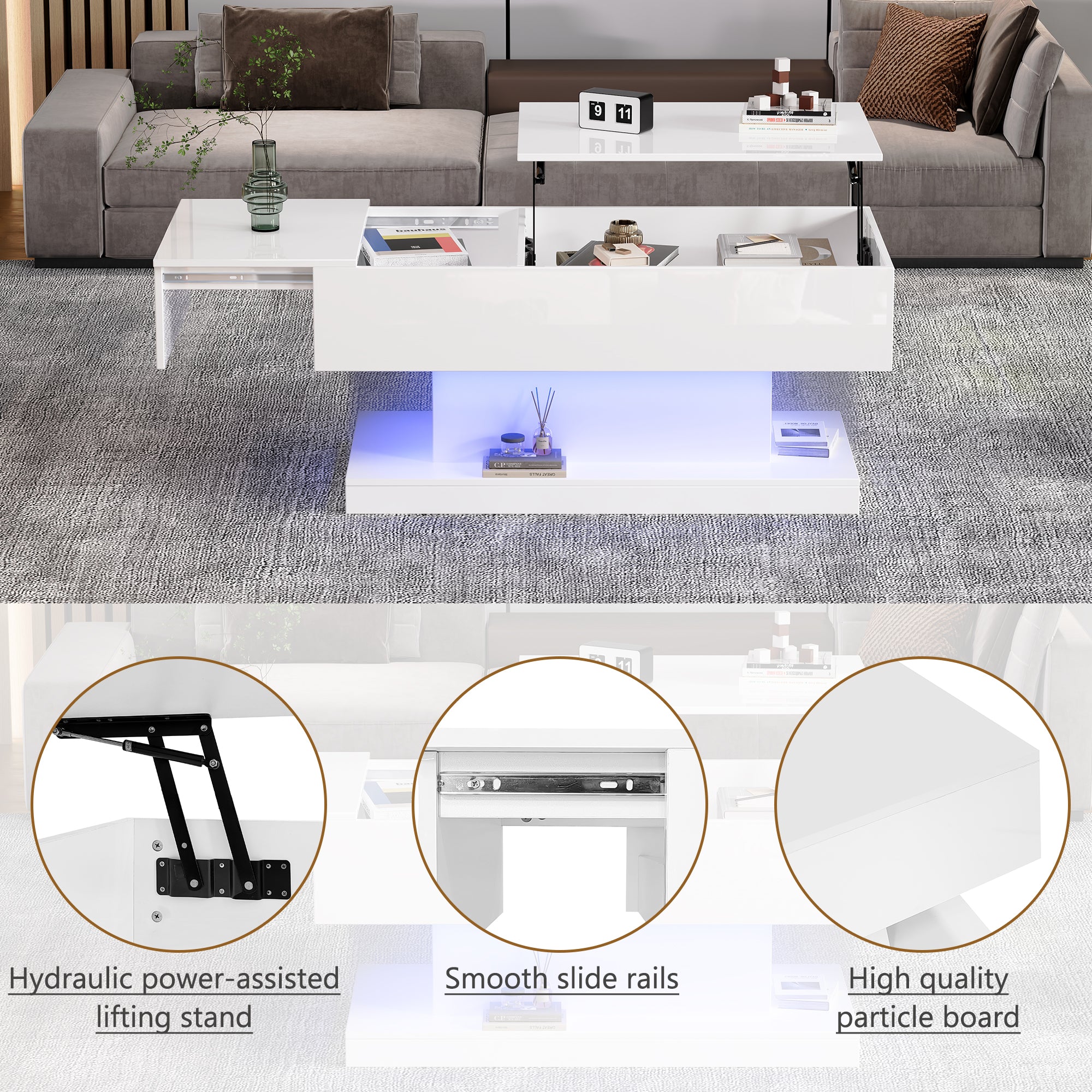 [variant:N892P407974W] High-Gloss Lift-Top Coffee Table with LED Lights image 34