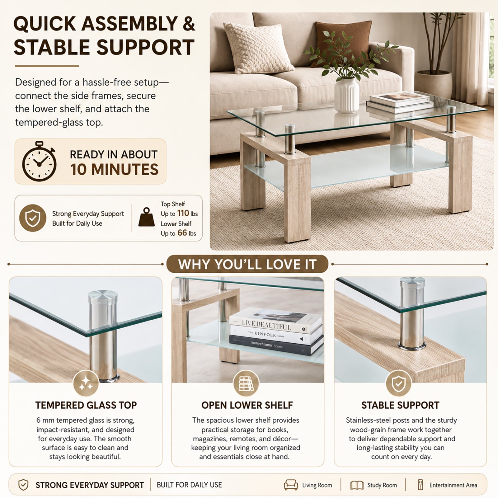 Modern Tempered Glass Coffee Table – Natural or Black — [variant:W3738P364267] Natural image 7