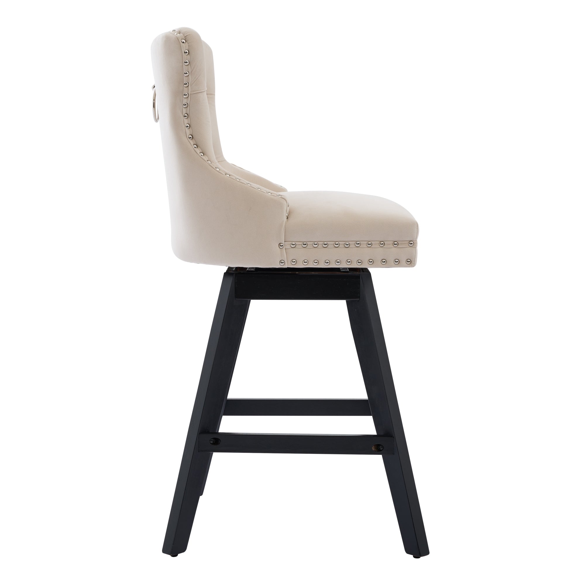 [variant:W5755P512968] Set of 2 Beige Velvet Swivel Bar Stools image 5