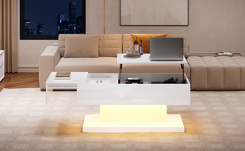 [variant:N892P407974W] High-Gloss Lift-Top Coffee Table with LED Lights image 17
