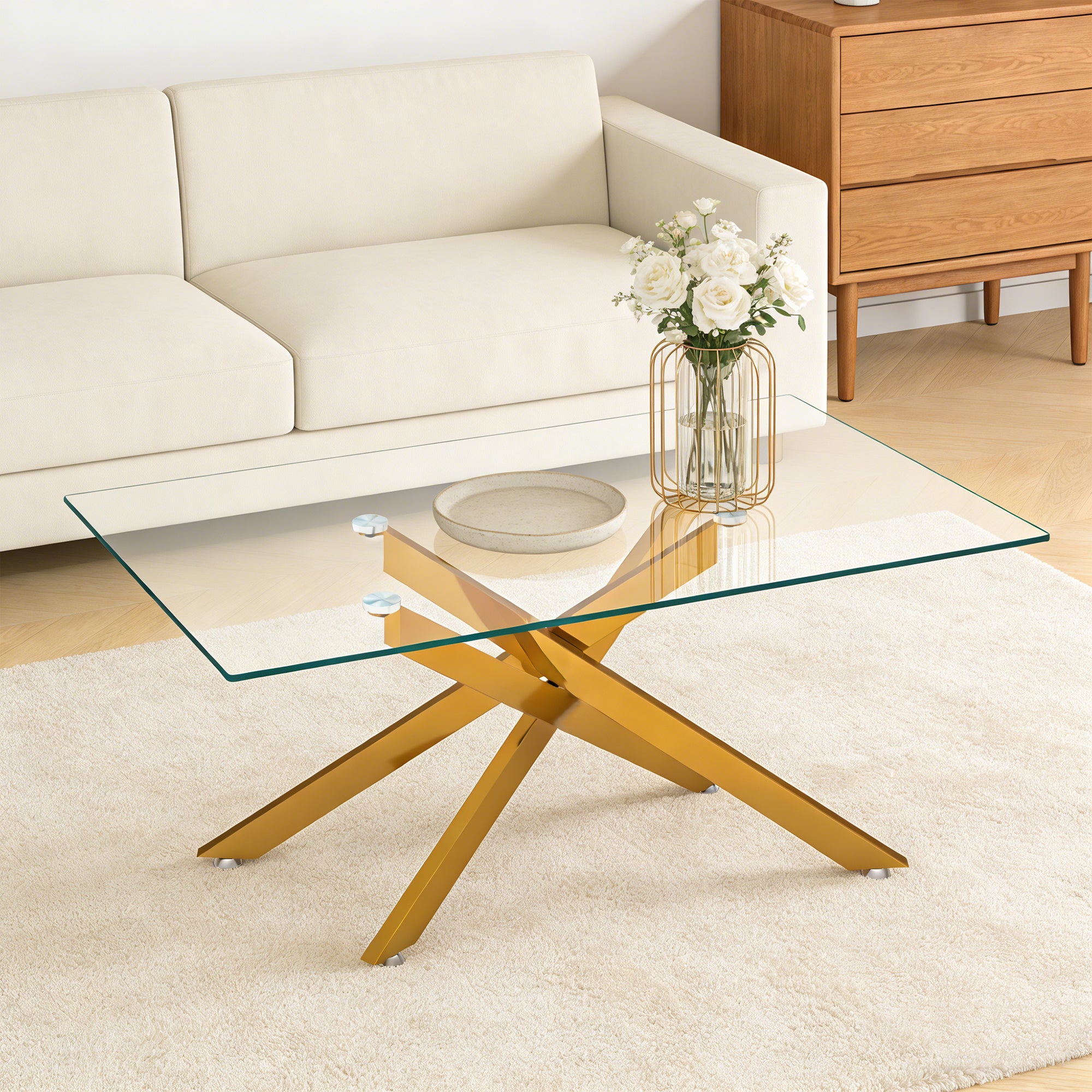 [variant:W3856P411924] 39-Inch Rectangular Glass Coffee Table with Gold Legs image 3