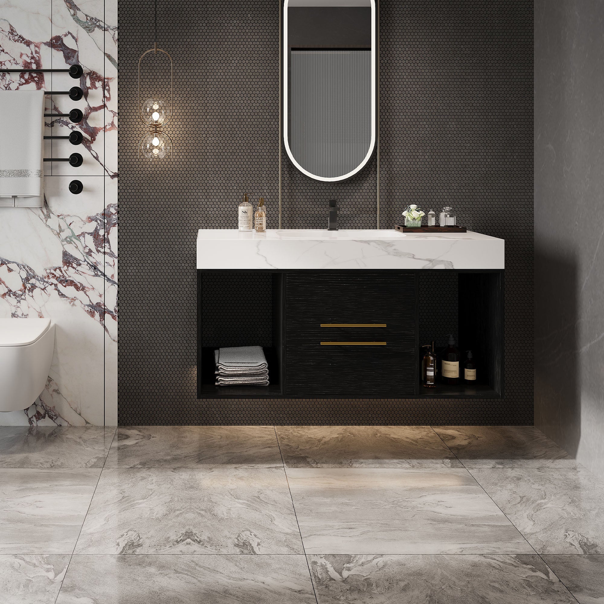 [variant:W5307S00005] Floating Bathroom Vanity with Ceramic Sink – 39.4-Inch image 1