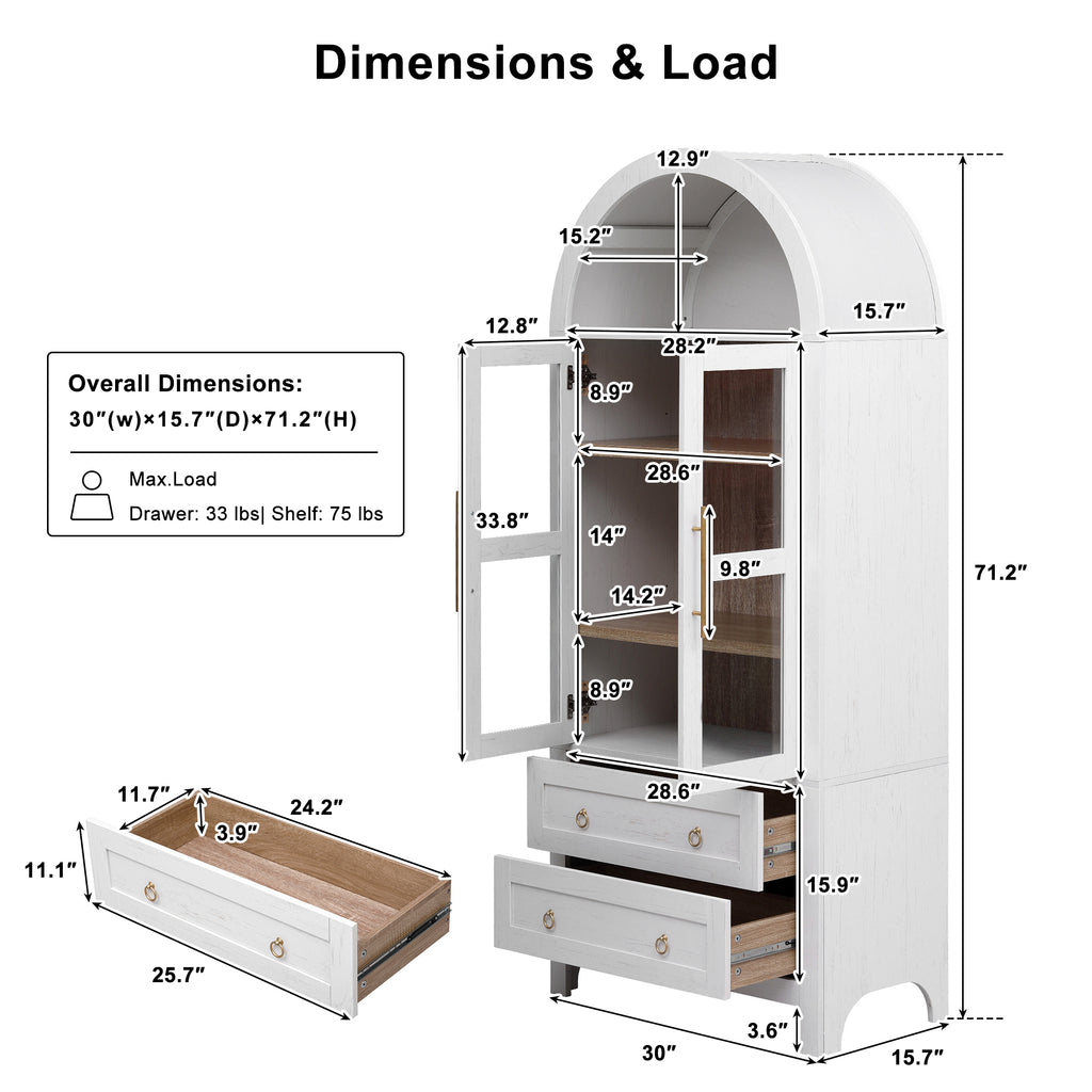 [variant:N853P387781W] Arched Glass-Door Pantry Cabinet – 71-Inch image 29