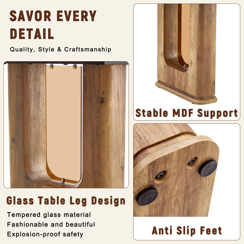 [variant:W3806S00012] Wood-Grain U-Leg Dining Table – 64.5-Inch image 7