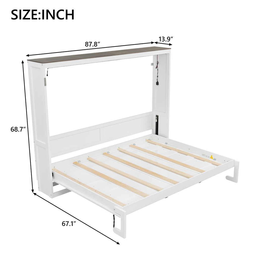 [variant:N8470004035K-1] Queen LED Murphy Bed Cabinet – White and Brown image 11