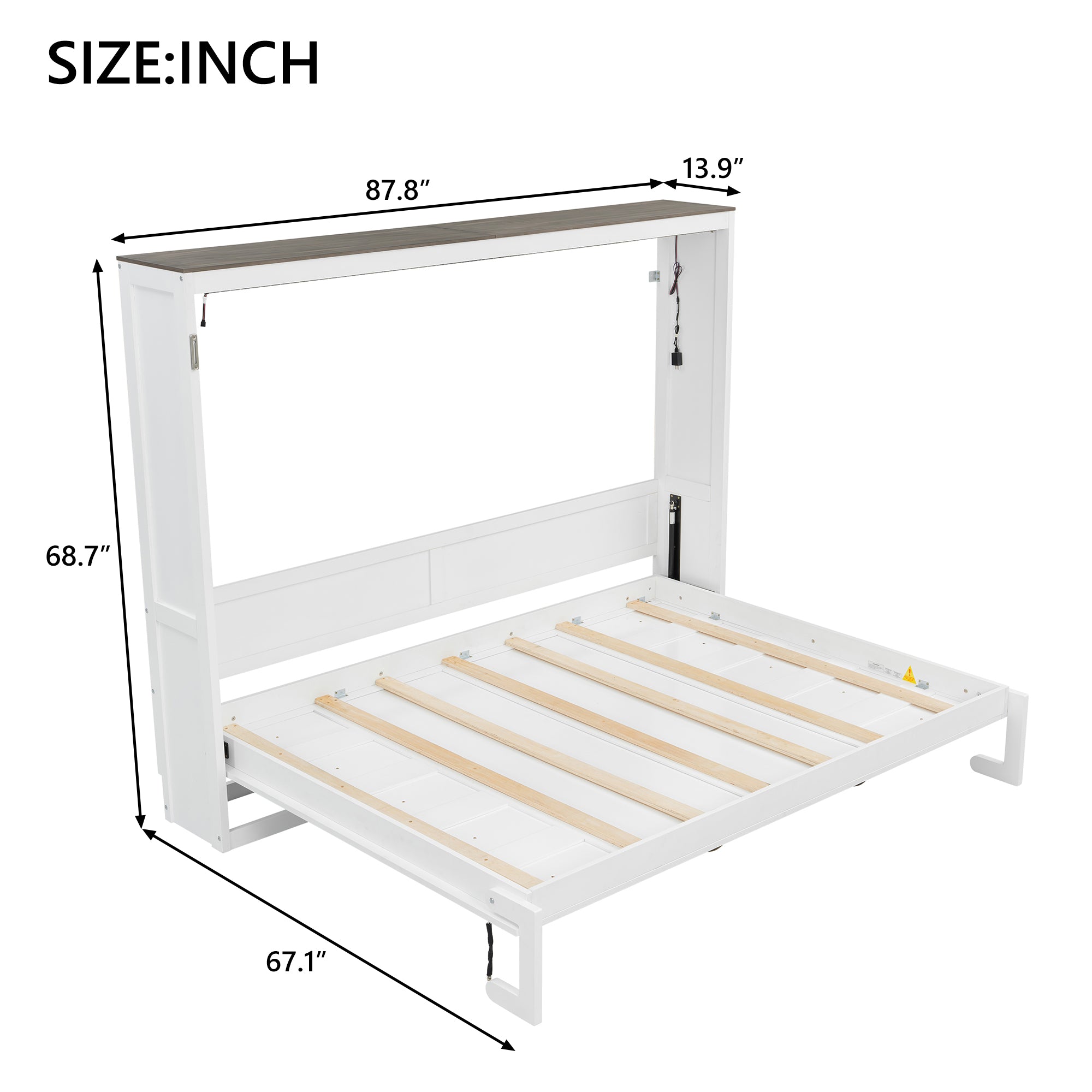 [variant:N8470004035K-1] Queen LED Murphy Bed Cabinet – White and Brown image 11