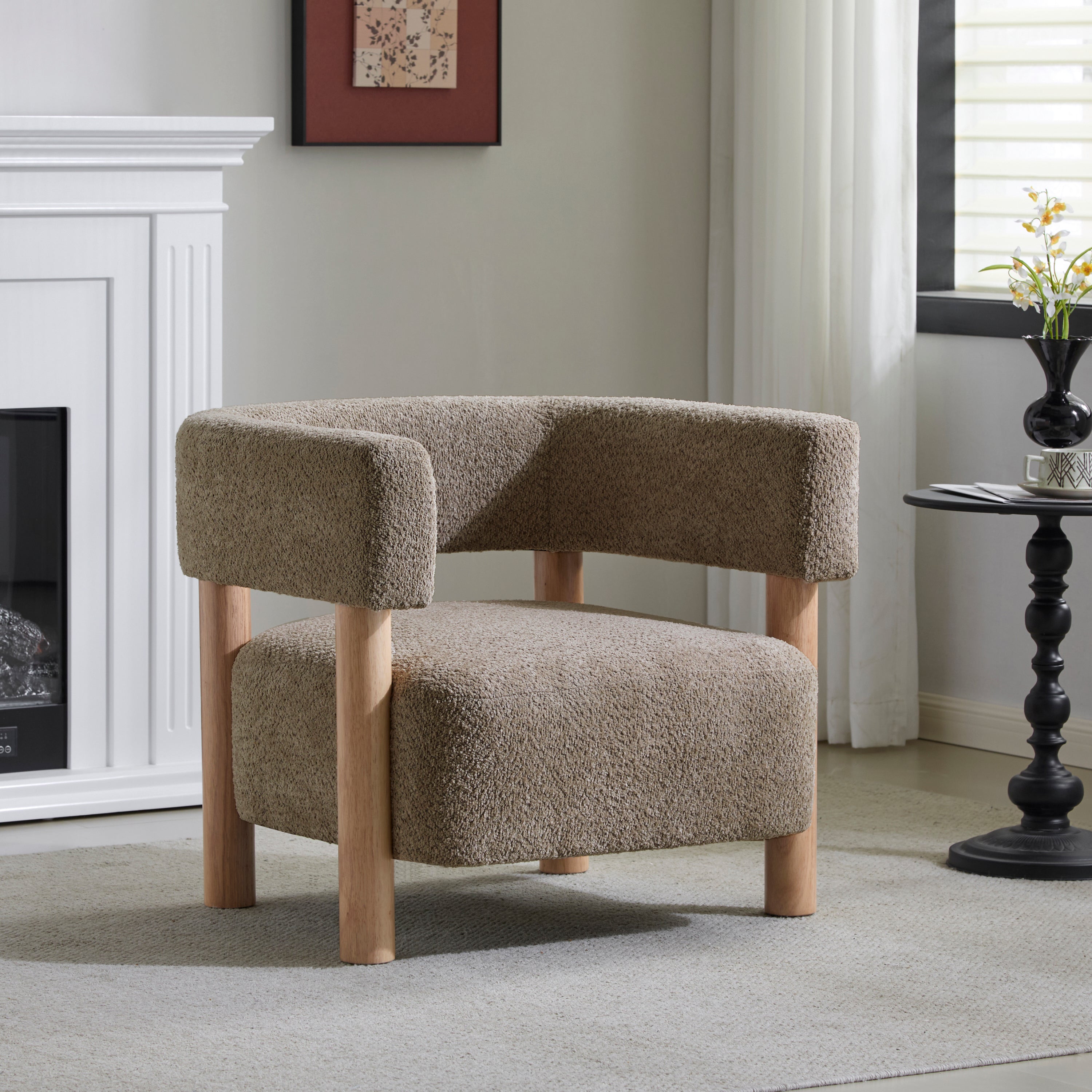 [variant:N898P443472B] Bouclé Accent Armchair – Light Camel image 1