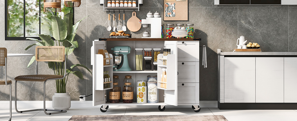 [variant:N853P379579W] Farmhouse Rolling Kitchen Island with Drop Leaf – White, 54.5-Inch image 19