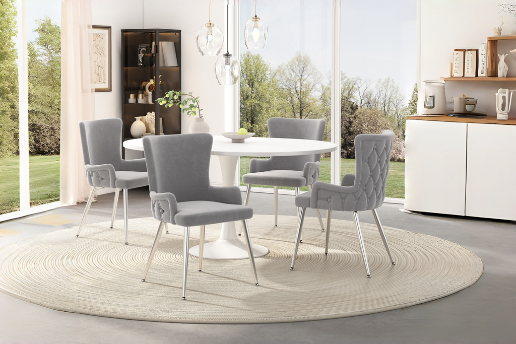 [variant:N859P375239G] Set of 2 Tufted Gray Velvet Dining Chairs image 16