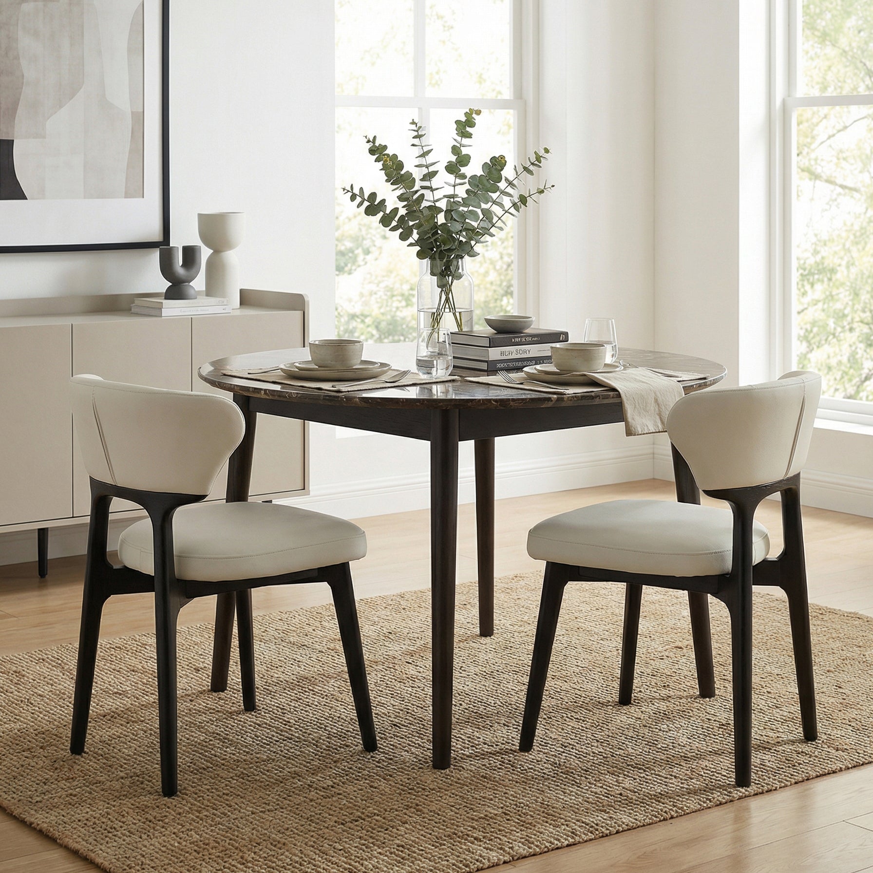 [variant:N876P312810A] Set of 2 Black Upholstered Solid Wood Dining Chairs image 1