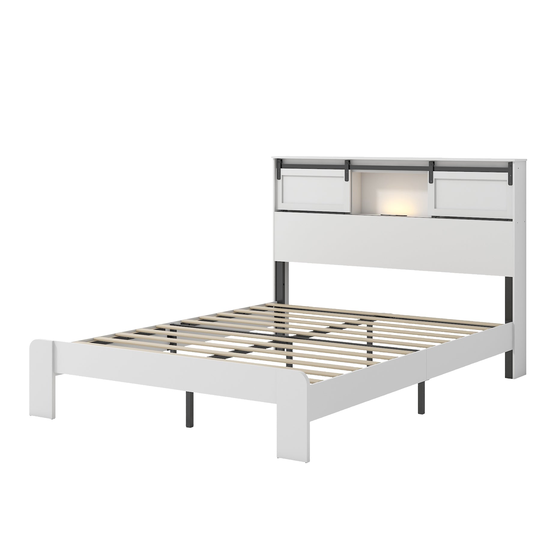 [variant:W5658P486955] Queen Farmhouse Platform Bed with Bookcase Headboard & Charging Station image 8