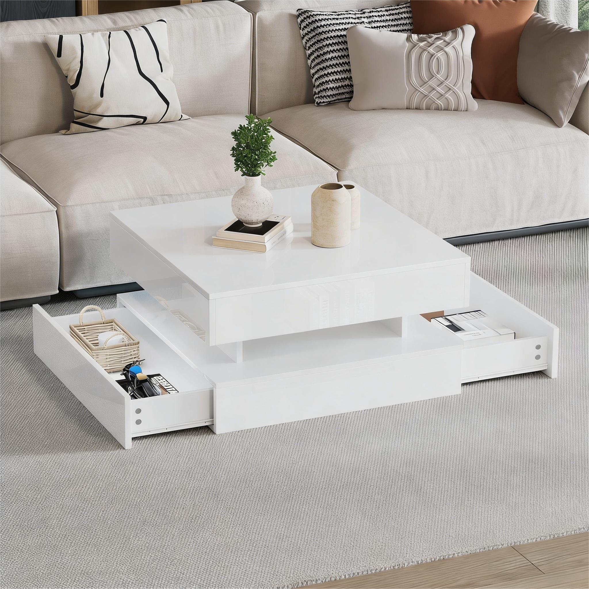 [variant:N892P407973W] White Lift-Top LED Coffee Table with 2 Drawers image 4