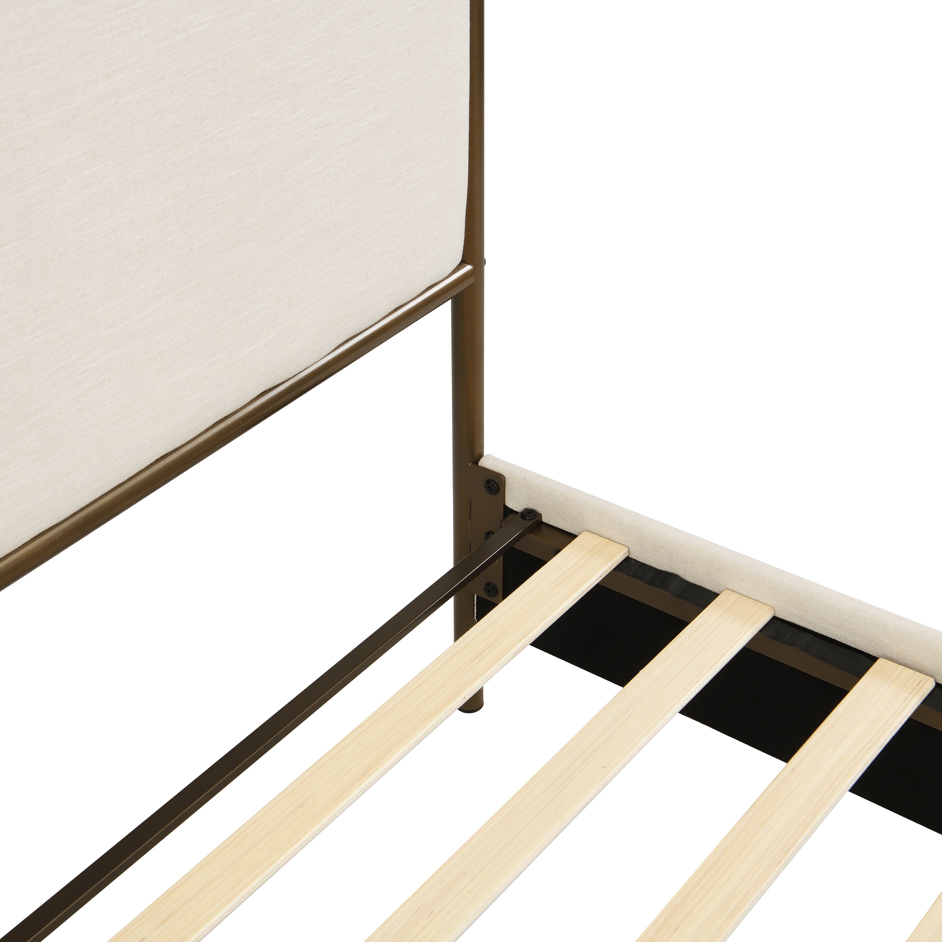 [variant:N859Q000022I] Queen Linen Upholstered Canopy Bed – Beige & Bronze image 14
