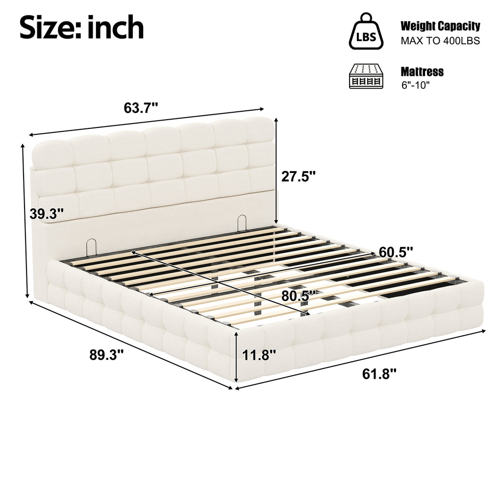 [variant:HS451572AAK] Queen Hydraulic Lift Storage Bed – Cream White image 5