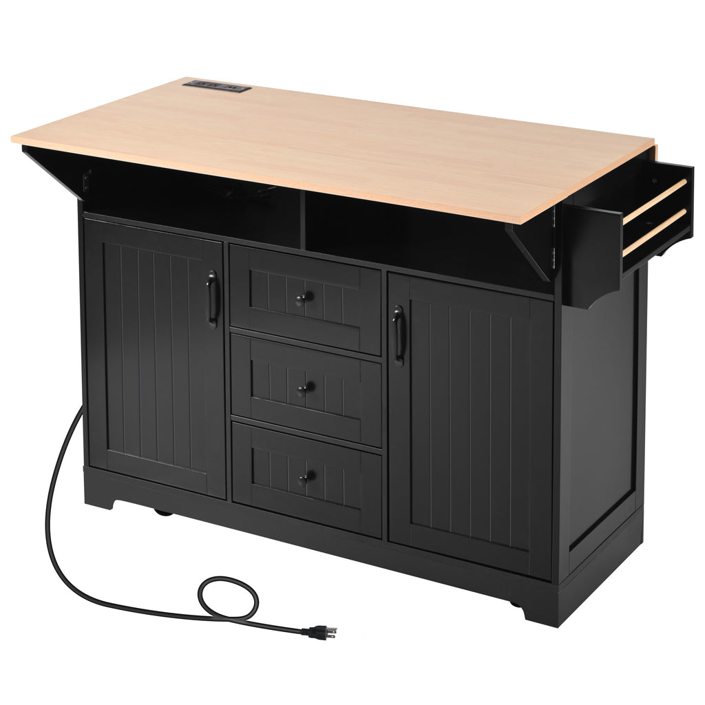 [variant:N853S000006B] Dual-Drop-Leaf Rolling Kitchen Island – Black, 55.75-Inch image 4