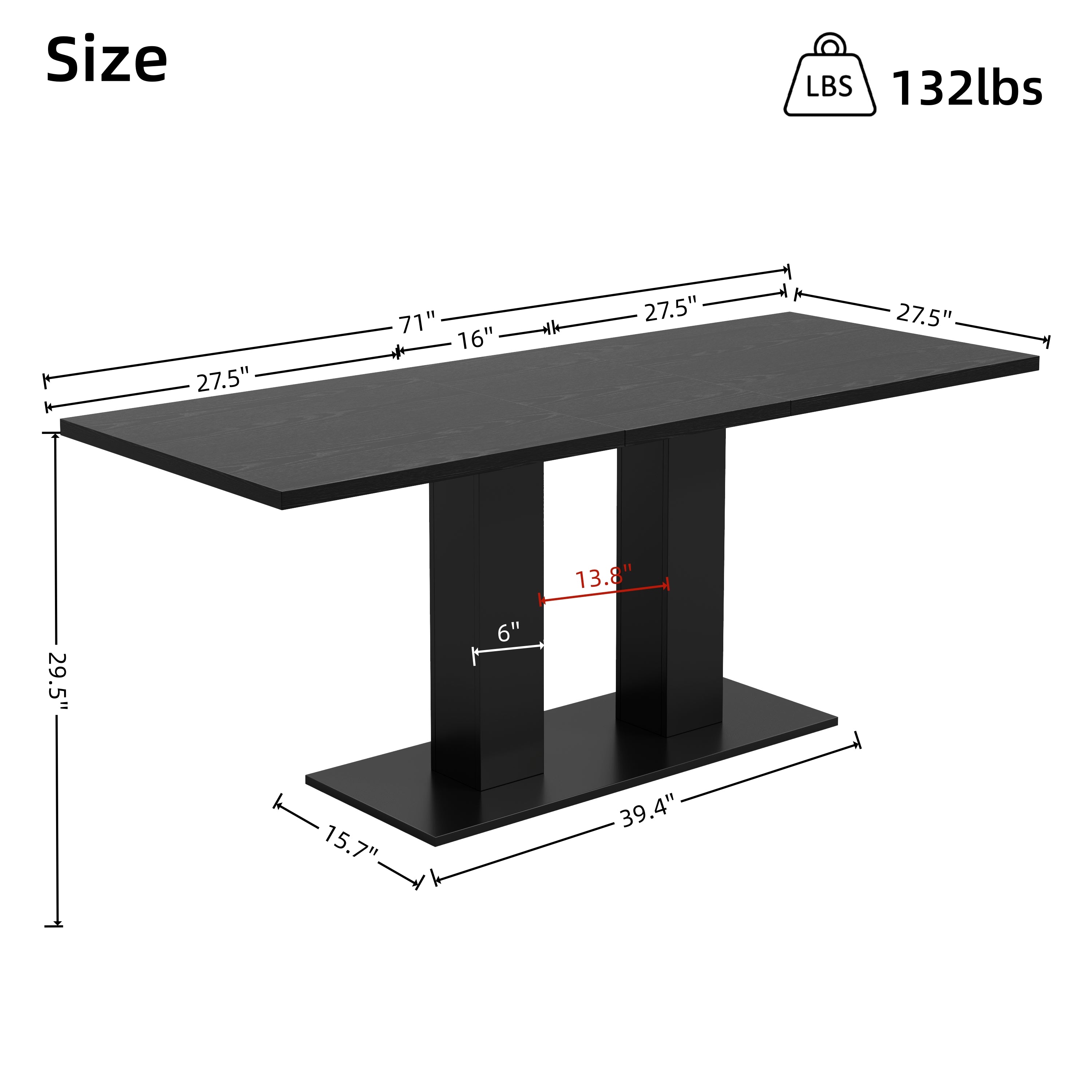 White Marble-Look Dining Table – 71-Inch — [variant:N859P472973S] Black image 5
