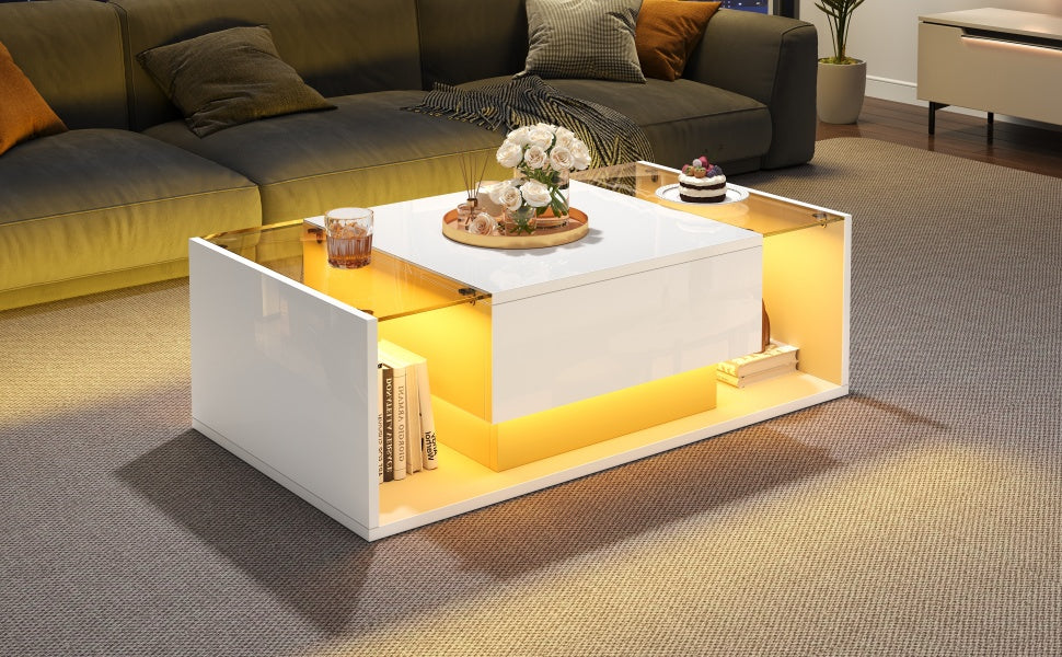[variant:N892P423295W] High-Gloss LED Coffee Table with Drawer and Glass Top image 42