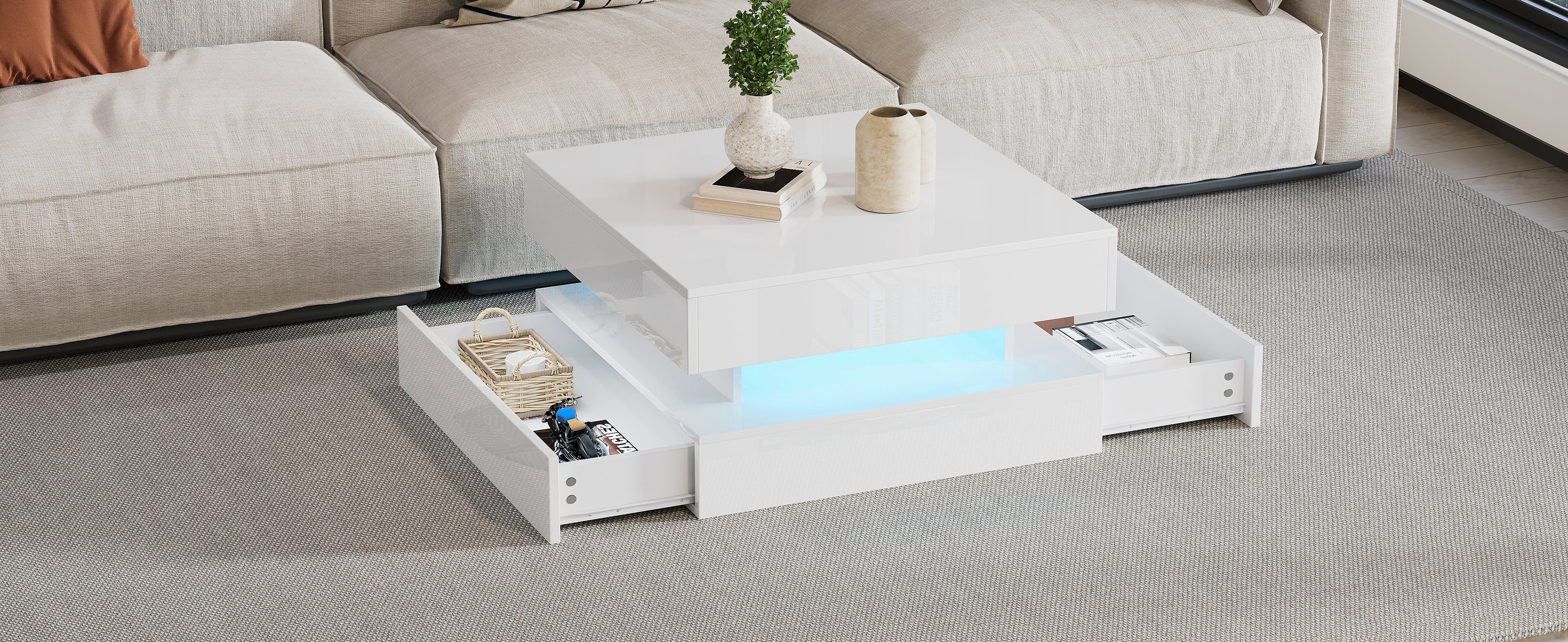 [variant:N892P407973W] White Lift-Top LED Coffee Table with 2 Drawers image 19
