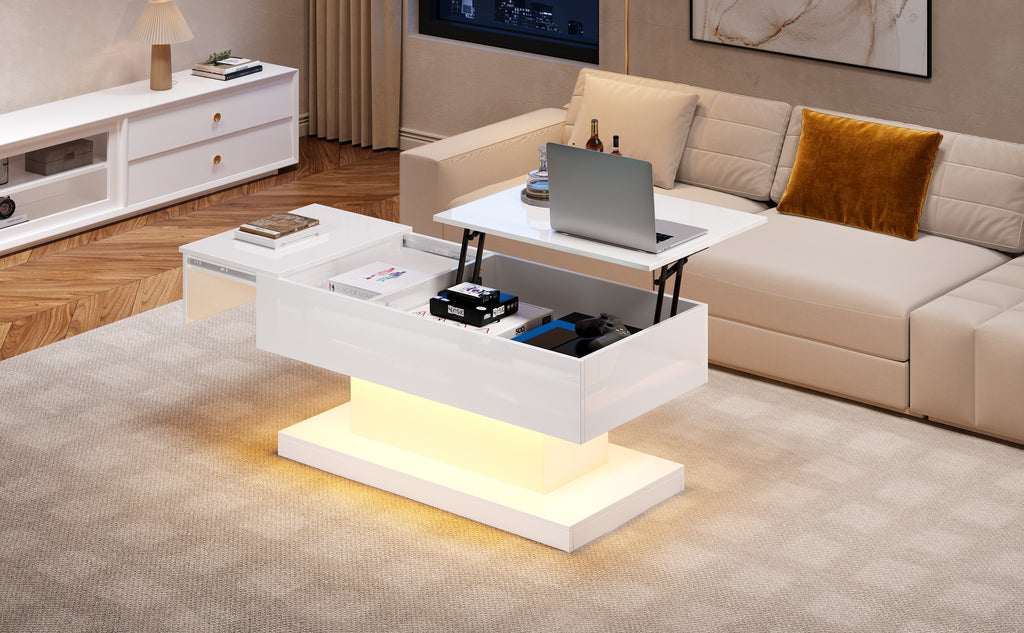 [variant:N892P407974W] High-Gloss Lift-Top Coffee Table with LED Lights image 3