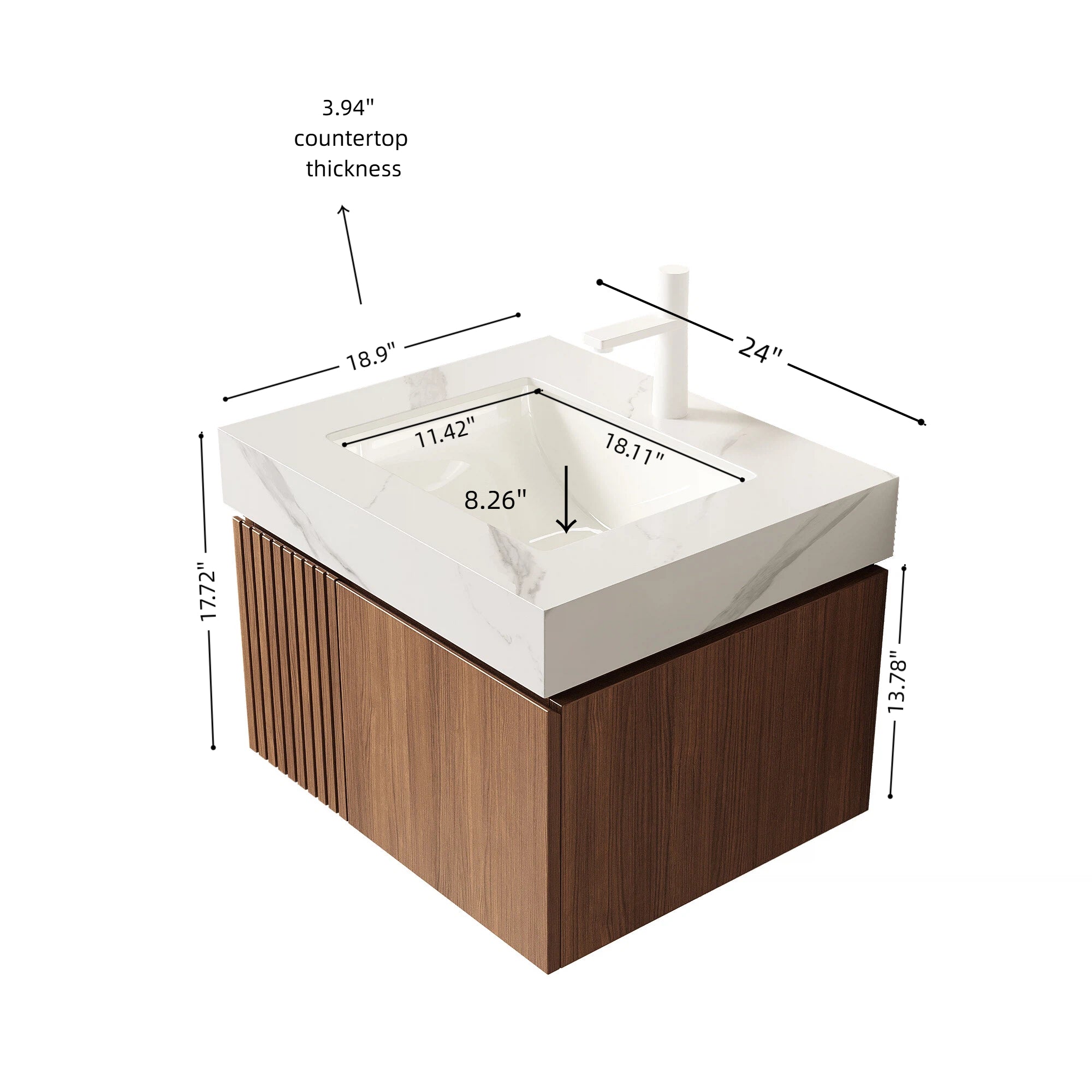 Floating Bathroom Vanity with Ceramic Sink – 24 or 30 Inch — [variant:W6063S00022] 24 in – White Top image 5