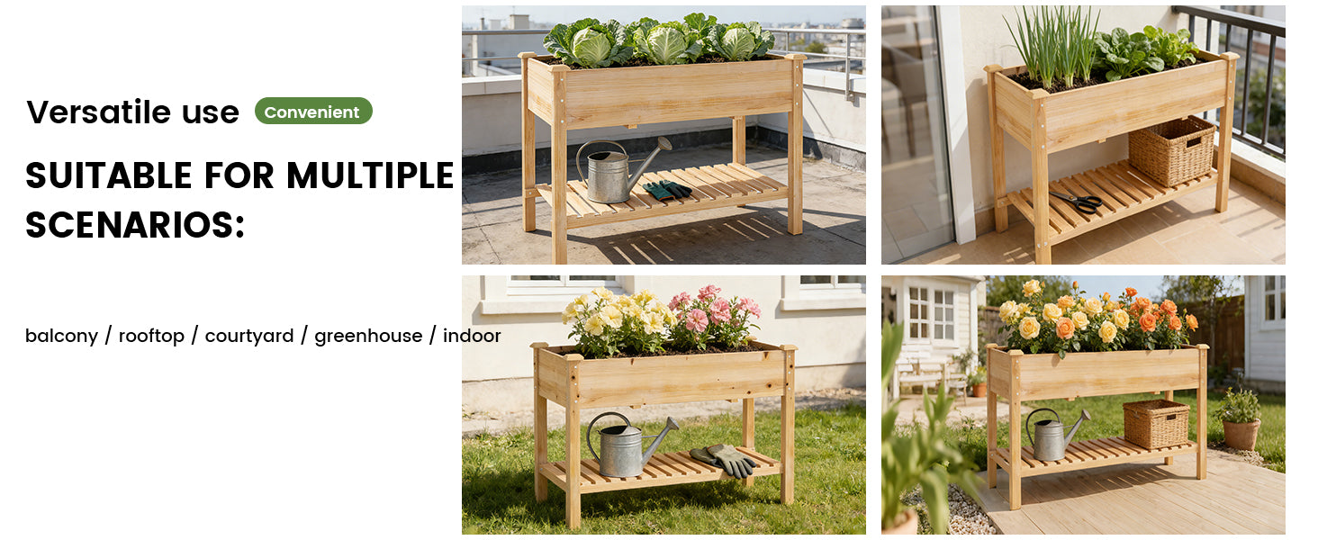[variant:W3686P439295] Two-Tier Wooden Raised Garden Bed with Shelves image 18