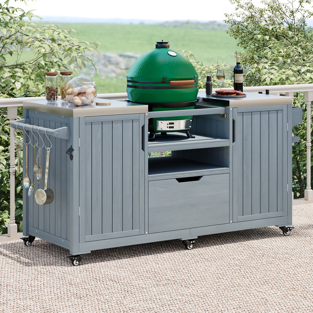 [variant:N853P386132G] Outdoor Grill Cart for 21–22-Inch Kamado Grills – Gray and Blue, 66.5-Inch image 27