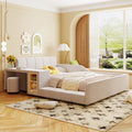 [variant:N850S00111A-1] Full Upholstered Floor Bed with Desk and Stool image 1