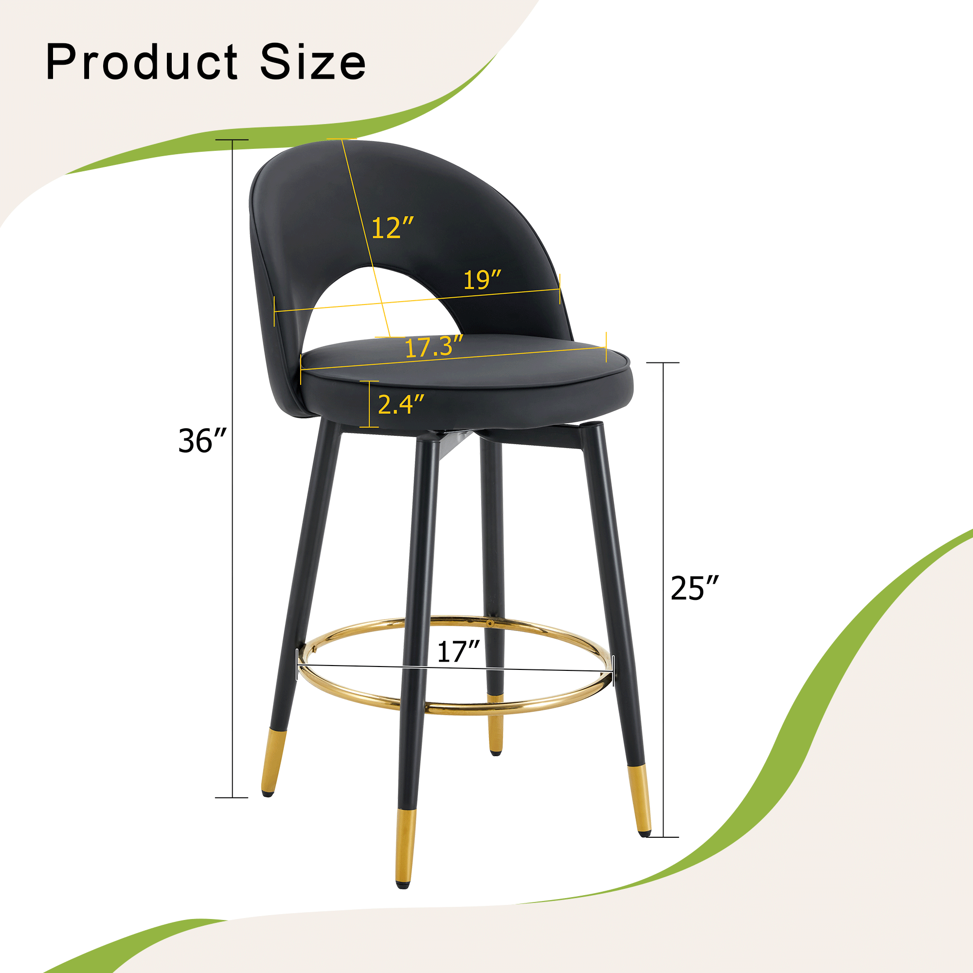 [variant:W3806P404776] 360° Swivel PU Leather Bar Stools – Set of 2 image 4