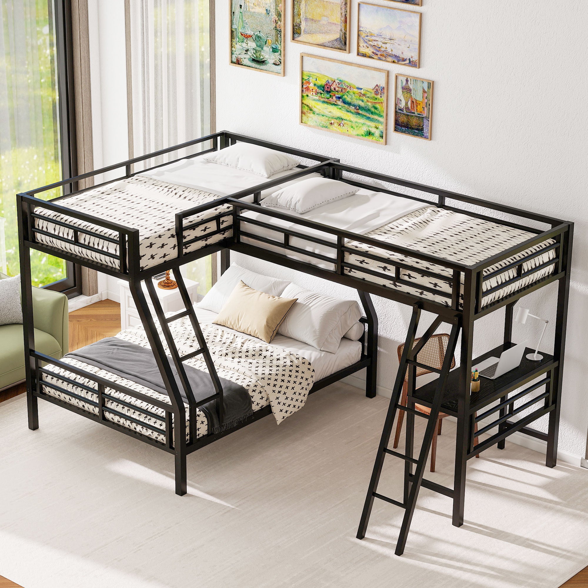 [variant:N8470000606B] Twin-over-Full Bunk and Twin Loft Bed with Desk image 2