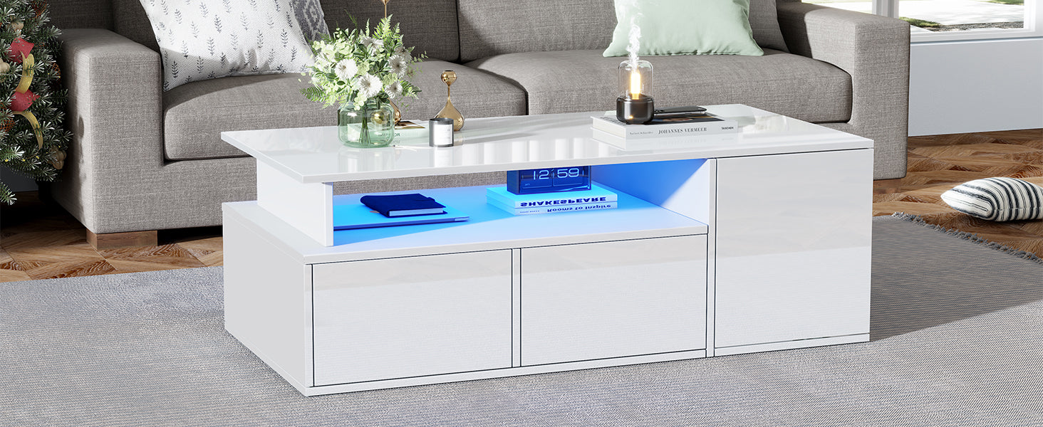 [variant:N892P428788W] High-Gloss LED Coffee Table with Open Storage image 55