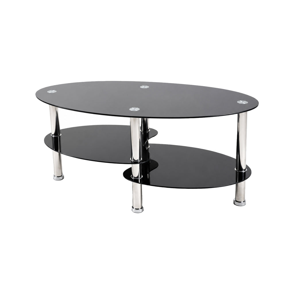 2-Tier Oval Tempered Glass Coffee Table — [variant:W3738P499153] Black image 8