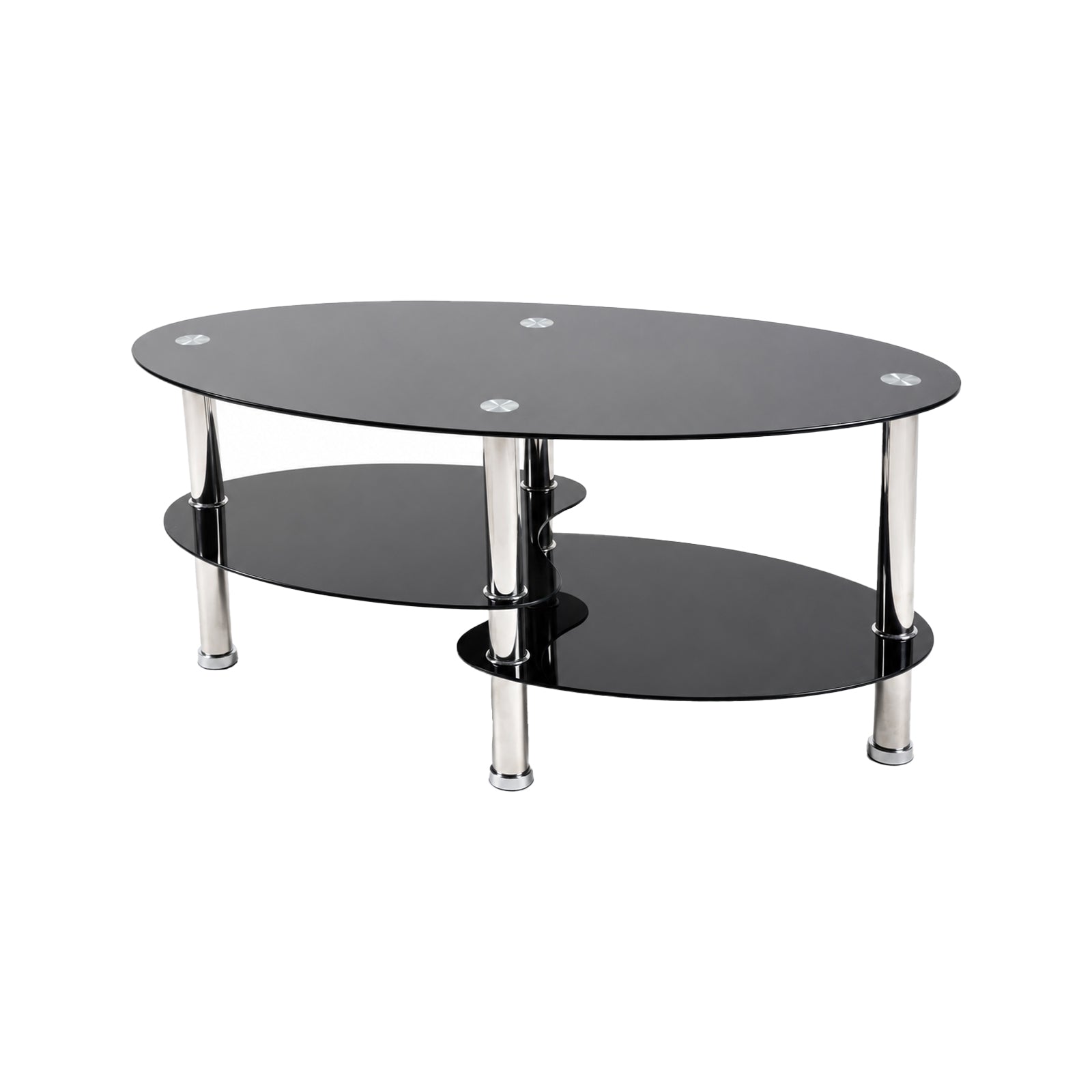 2-Tier Oval Tempered Glass Coffee Table — [variant:W3738P499153] Black image 8