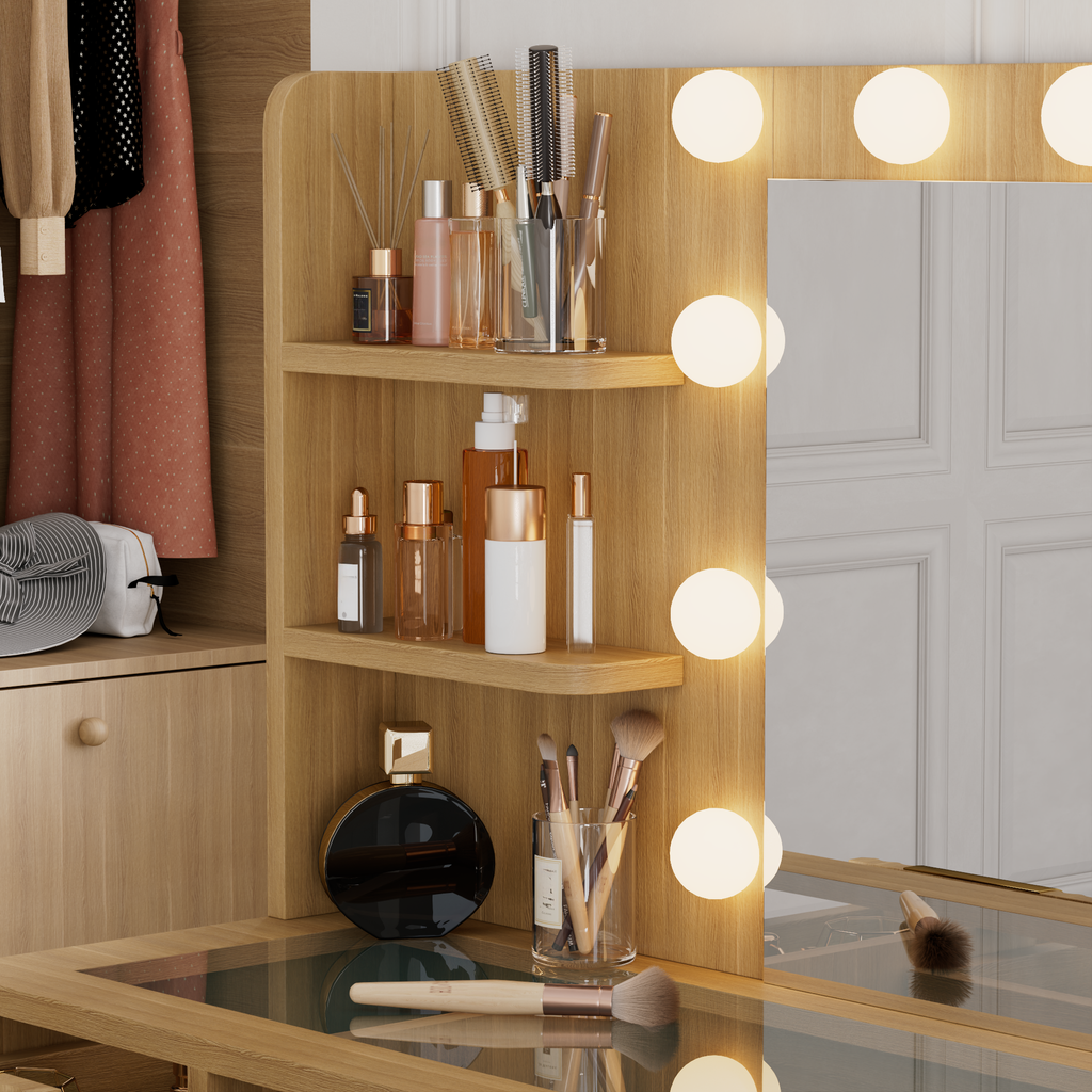 [variant:N881S436333N] Fluted 7-Drawer Vanity Desk with LED Mirror and Stool image 15
