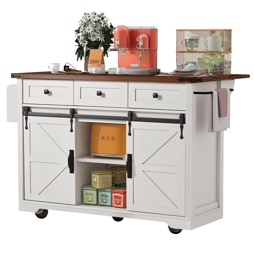 [variant:N853S379573W] Farmhouse Kitchen Island with Drop Leaf, Power Outlet and Sliding Barn Doors – 53.75-Inch image 36