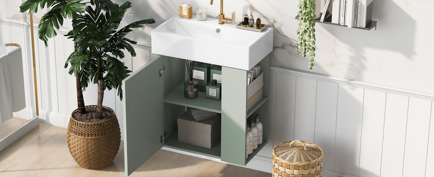 [variant:N729P170388F] Floating Bathroom Vanity with Ceramic Basin – 21.6-Inch, Green image 19