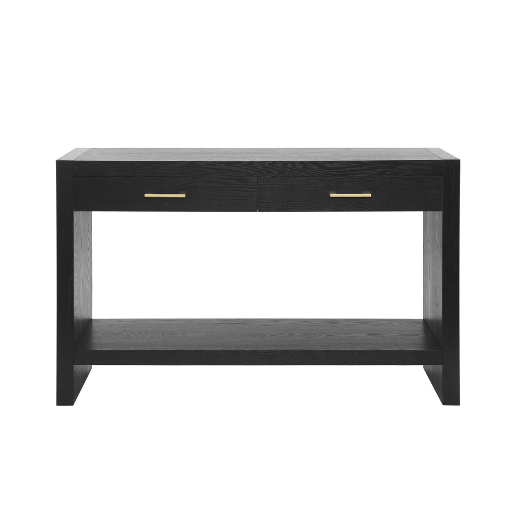 Farmhouse Console Table with Drawers & Storage Shelf — [variant:N876P351923B] Black image 9